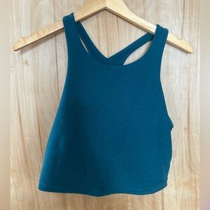 BEYOND YOGA SPORTS BRA LONG LINE HI NECK XL TURQUOISE TEAL SPACE DYE RACER BK